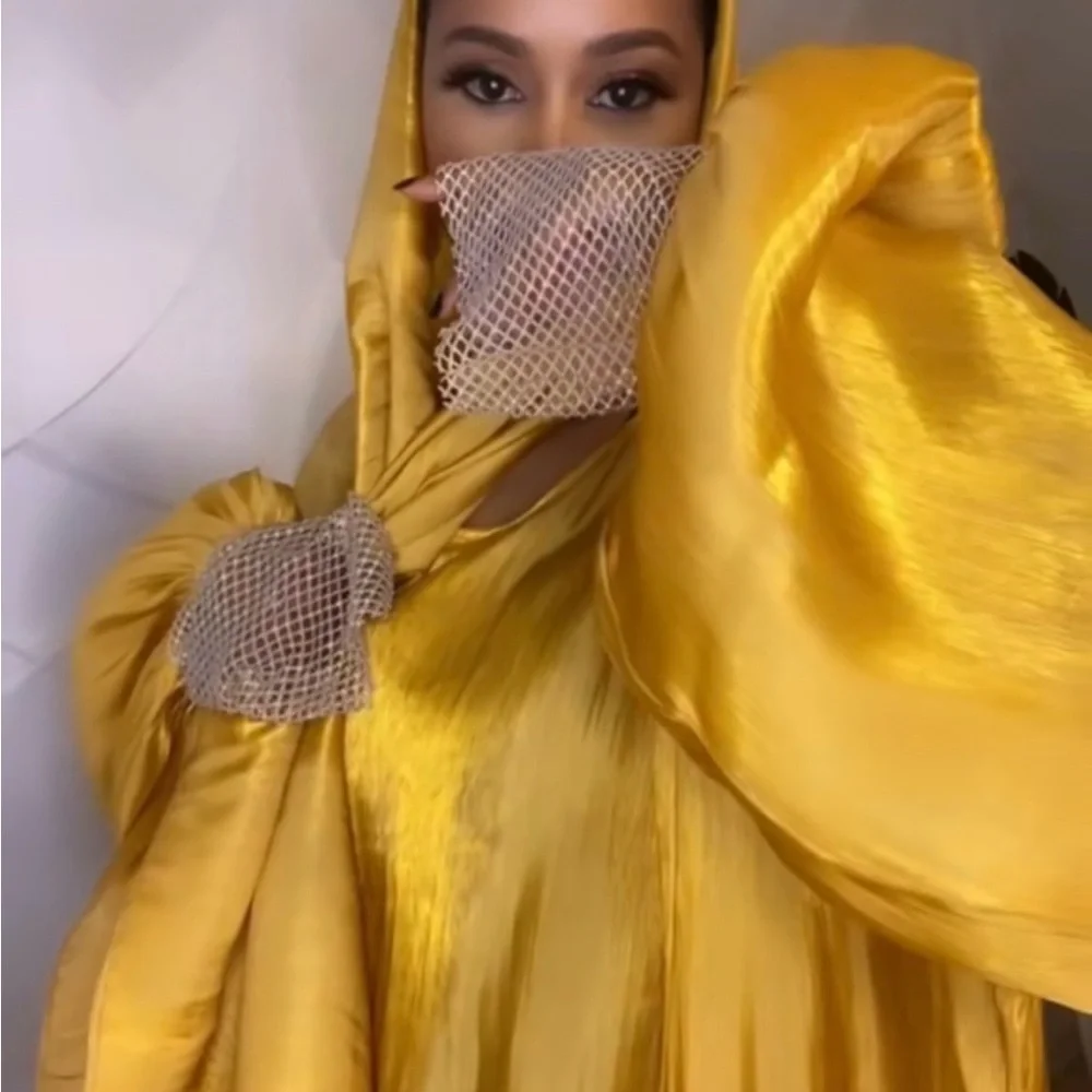Elegant Yellow/Gold Three Piece Abaya set - Picture 2 of 6